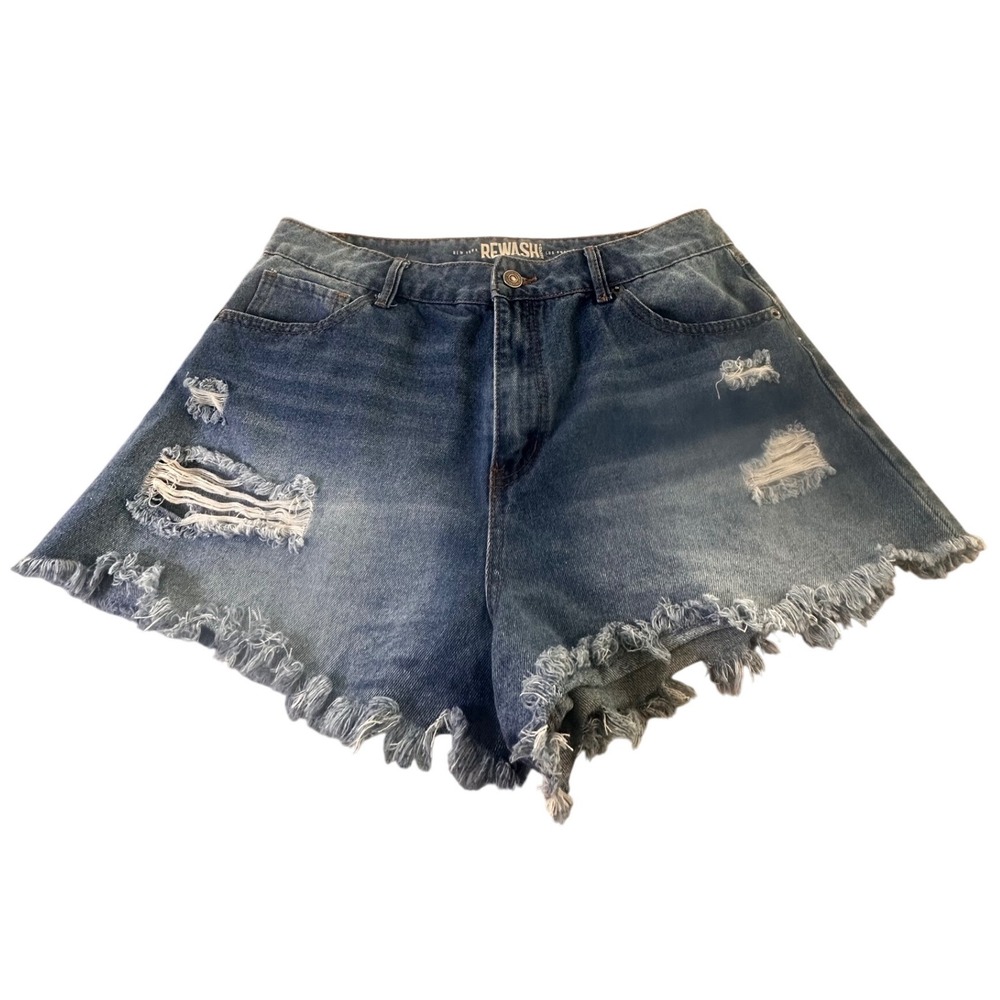 Rewash Super High Rise Distressed Denim Shorts Medium Wash Blue Womens Size 11